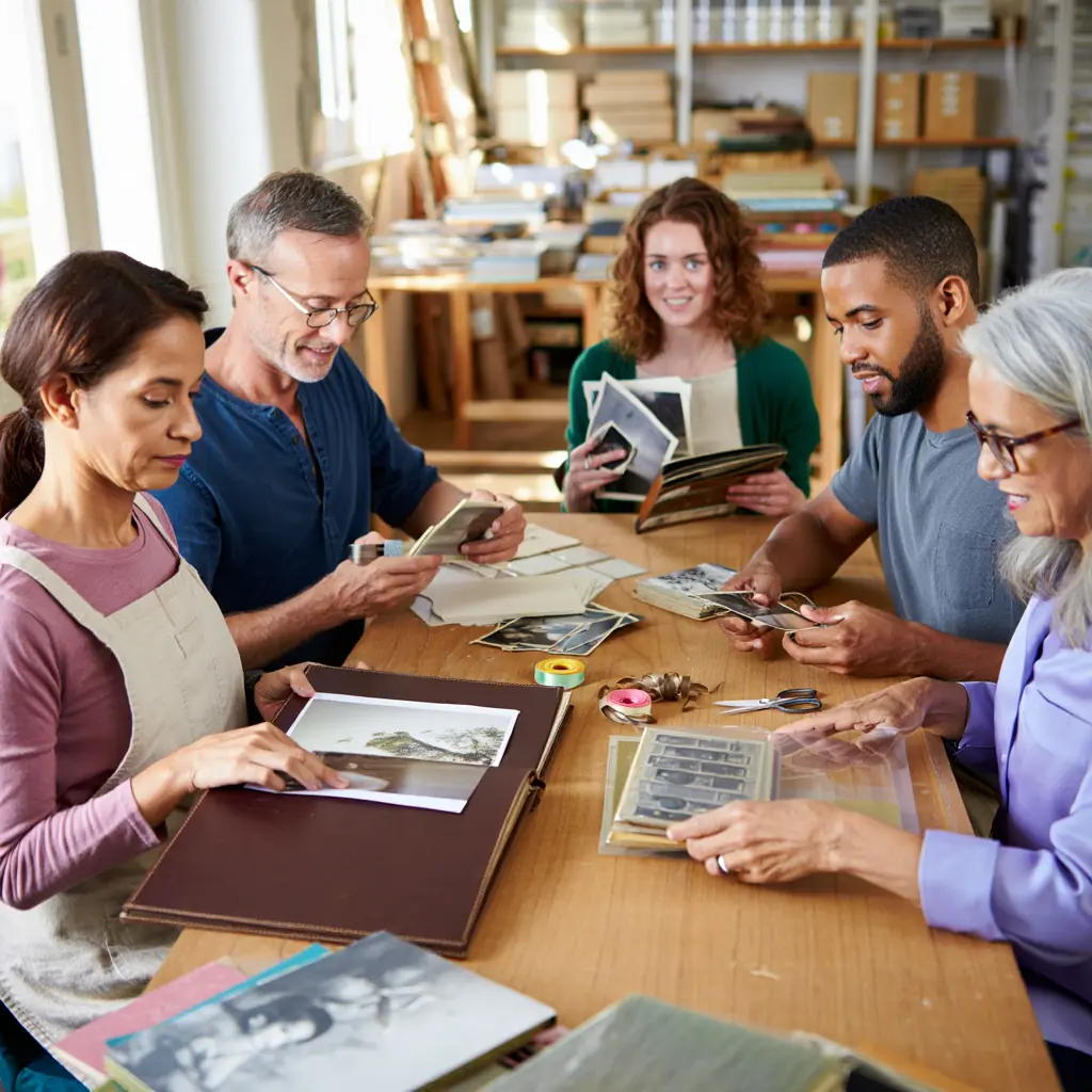 Our team working on photo albums in the workshop